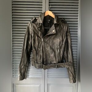 Faux leather moto jacket (belted)